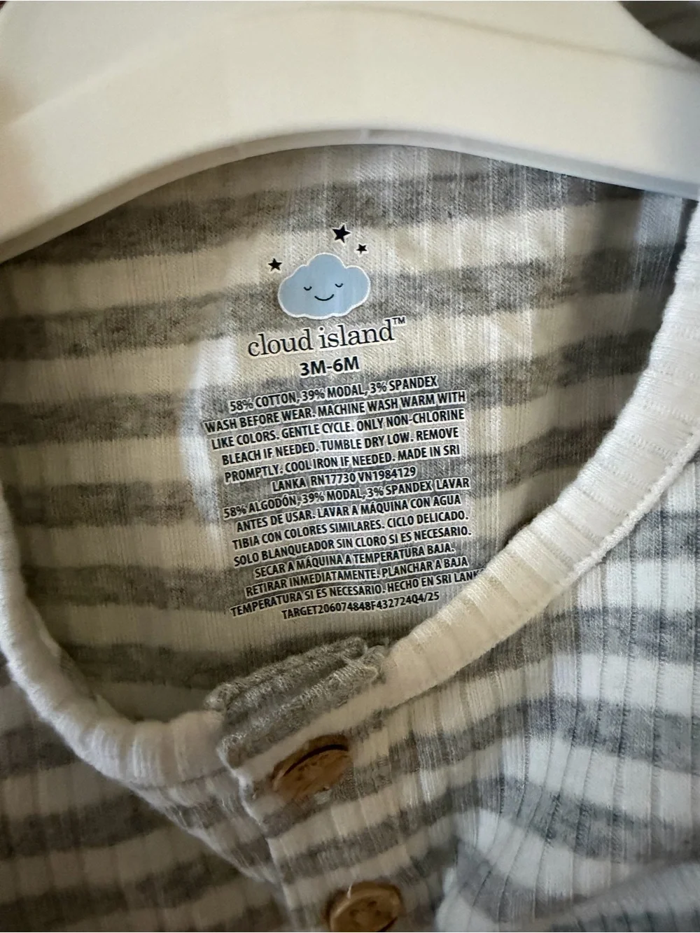 Cloud Island Gray & White Striped Baby Romper Size 3-6M
